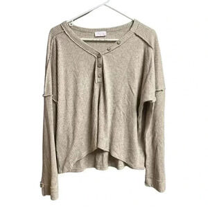 Pink Lily Beige Oversized Pullover Top Medium